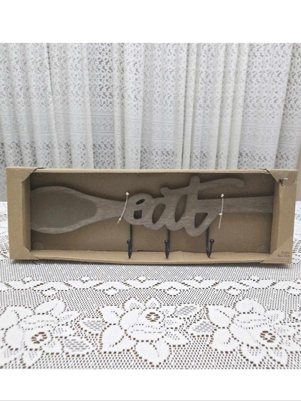Eat Wooden Spoon Wall Hook Plaque 18.75" Rustic Heritage Farmhouse Decor NEW